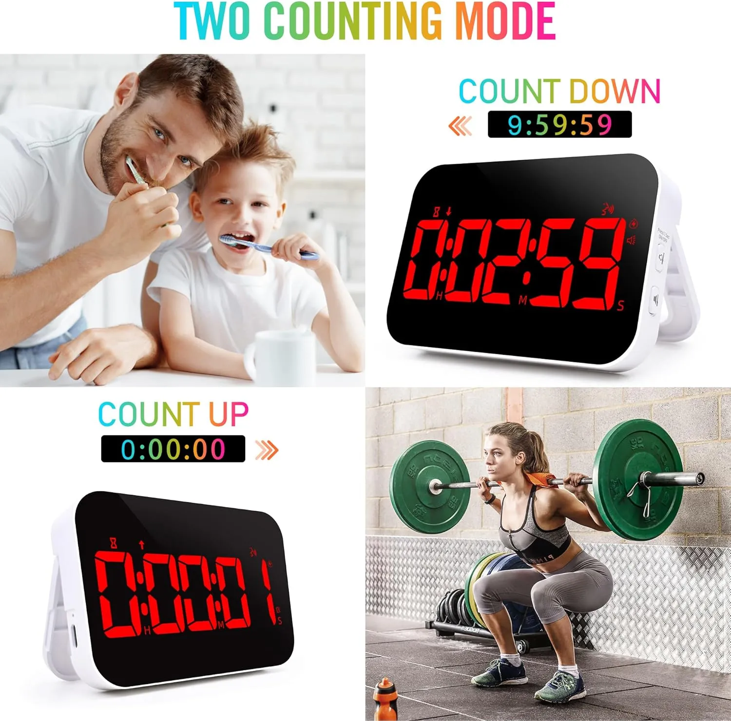 TXL Kitchen Timer for Cooking, Rechargeable Digital Magnetic Timer with Large LED Display, Loud Alarm, Sound Countdown, 4 Volume Levels and 3 Brightness for Classroom, Study (Red)