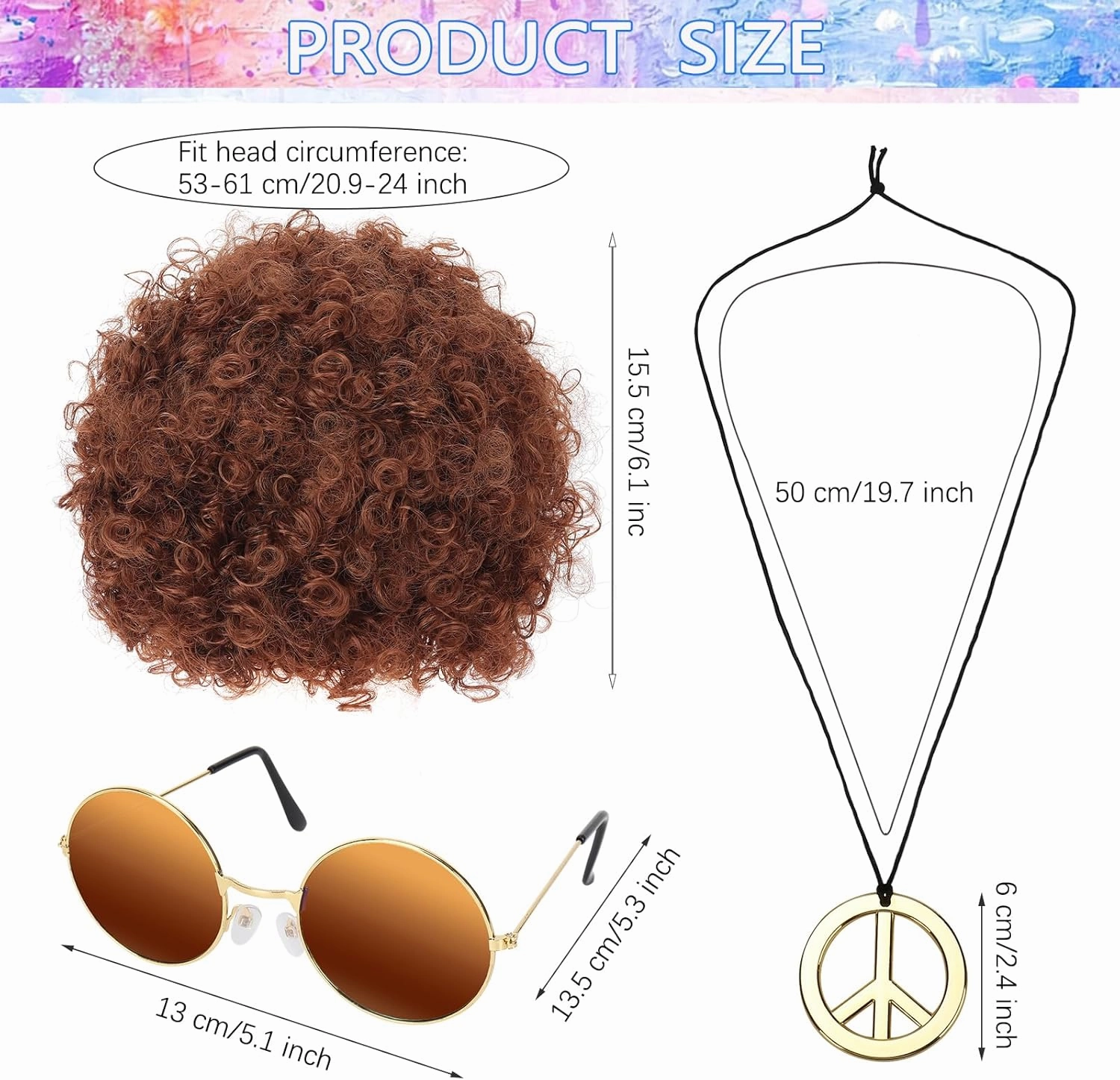 Ultrafun Hippie Costume for Men 60s 70s Hippie Outfits Afro T-Shirt Wig Accessories Set for Theme Parties