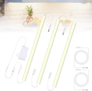 Under Cabinet Lights Plug in, 3 Pcs 12 Inch Thin Under Cabinet Lighting, Natural White Under Counter Lights for Kitchen, Dimmable LED Light Bar for Cabinet, Counter, Workbench, Desk