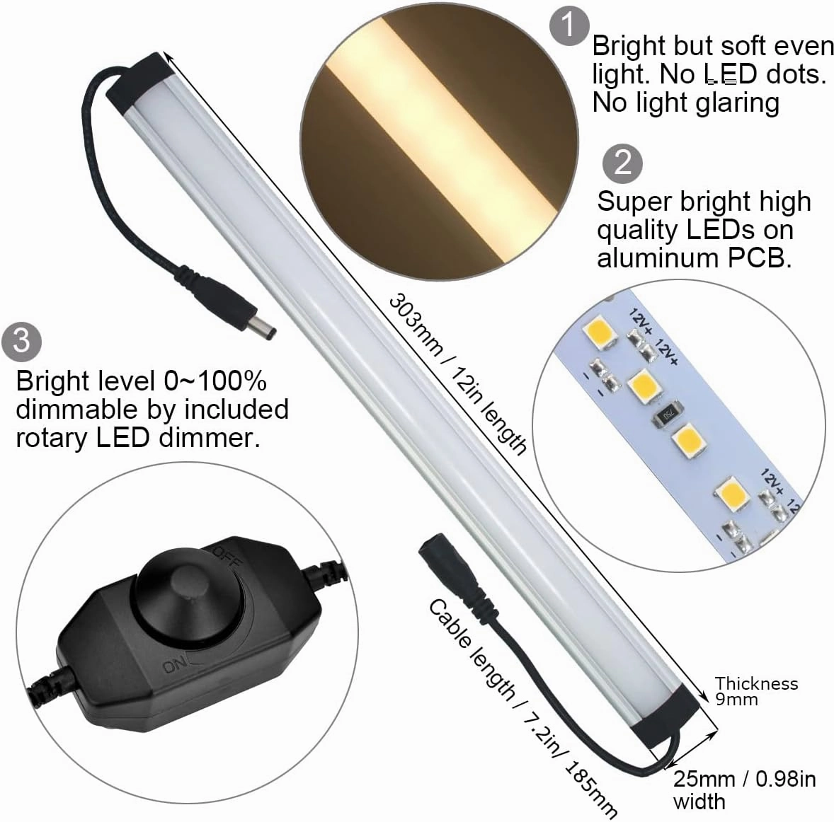 Under Cabinet LED Lighting Kit Plug in or Hardwired, 6 pcs 12 Inches Light Strips, 2000 Lumen, Super Bright, for Kitchen Counter, Closet, Shelf Lights, 31W, Warm White (6 Bars)