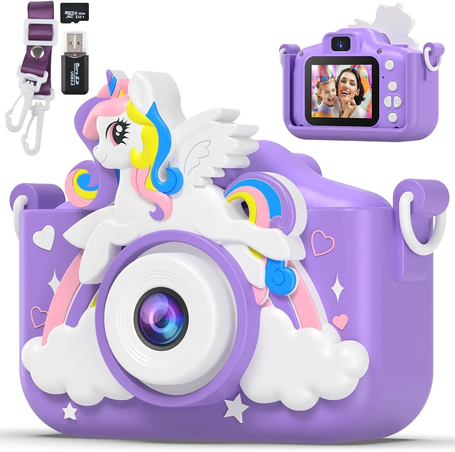 Unicorn Camera for Girls Boys with Cartoon Silicone Cover, Digital Mini Toddler Camera Toys for 3 4 5 6 7 8 9 10 11 12 Year Old Kids Birthday Chirstmas Gifts - Personal Video Players (Unicorn Purple)