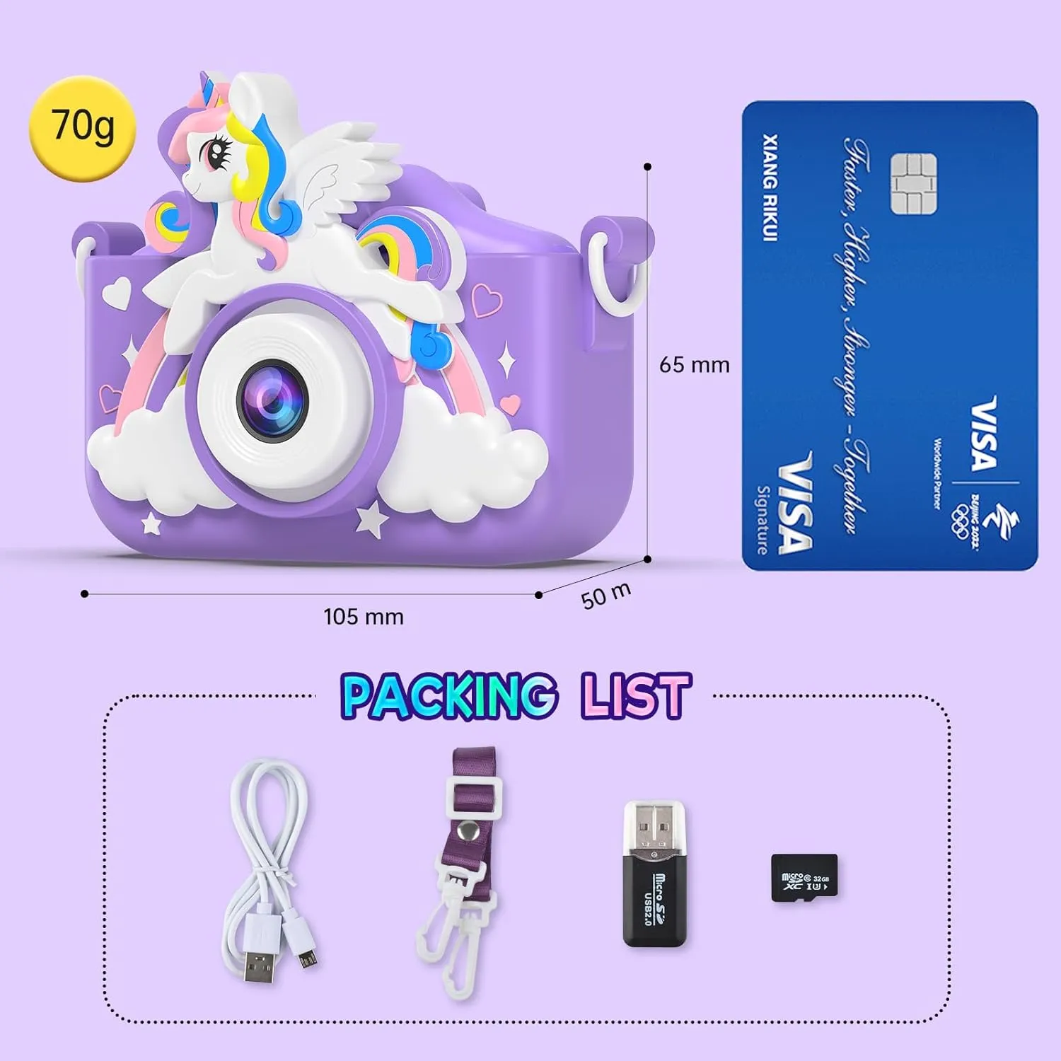 Unicorn Camera for Girls Boys with Cartoon Silicone Cover, Digital Mini Toddler Camera Toys for 3 4 5 6 7 8 9 10 11 12 Year Old Kids Birthday Chirstmas Gifts - Personal Video Players (Unicorn Purple)