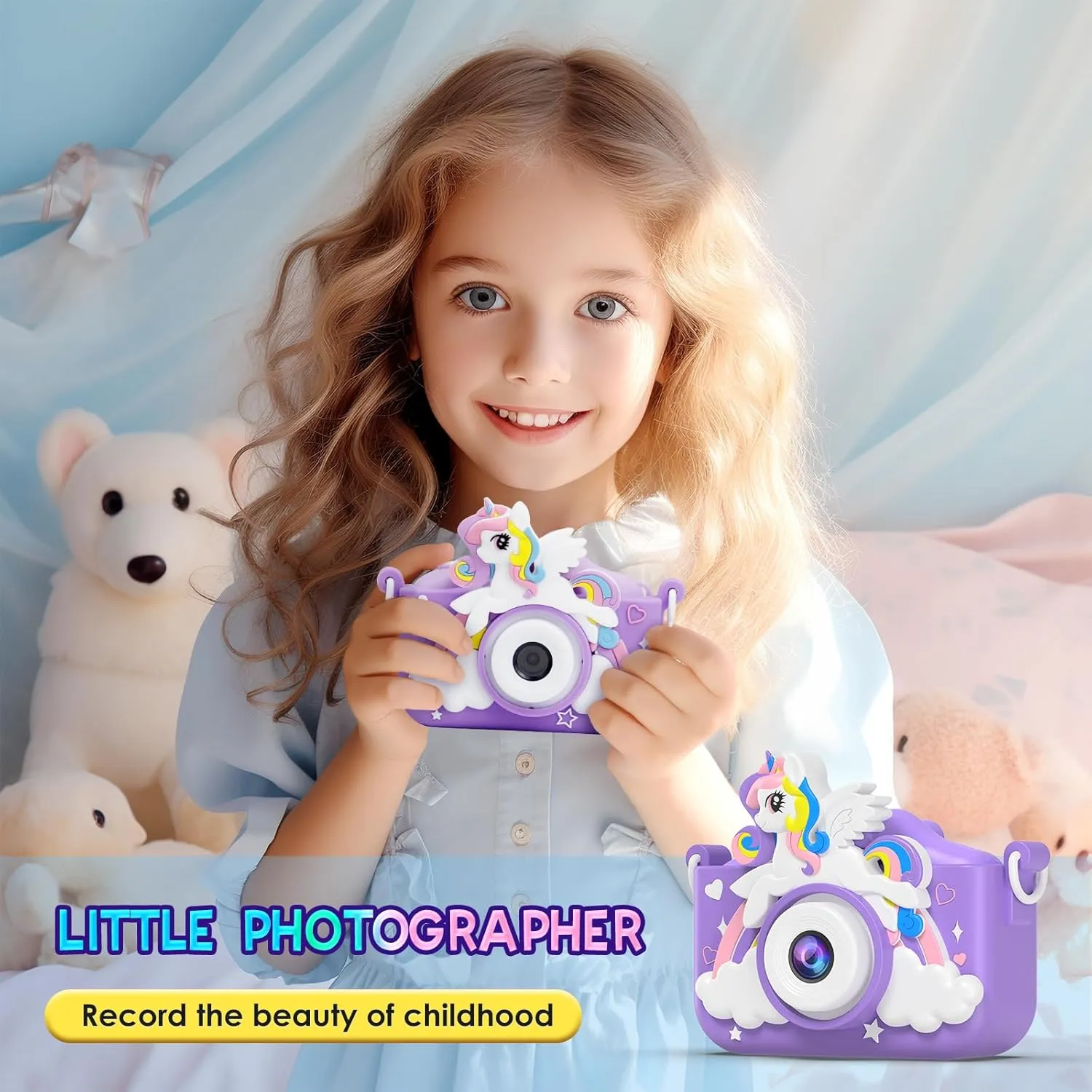 Unicorn Camera for Girls Boys with Cartoon Silicone Cover, Digital Mini Toddler Camera Toys for 3 4 5 6 7 8 9 10 11 12 Year Old Kids Birthday Chirstmas Gifts - Personal Video Players (Unicorn Purple)