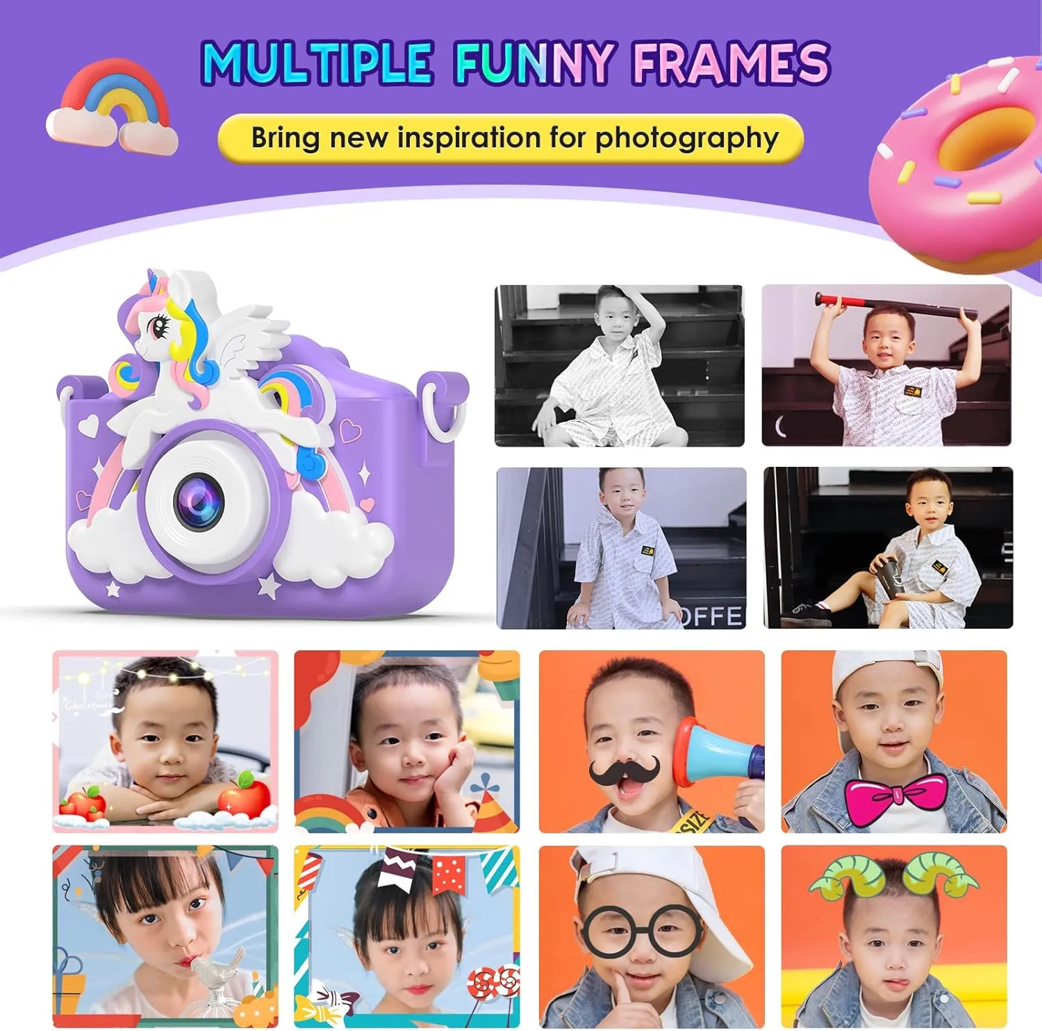 Unicorn Camera for Girls Boys with Cartoon Silicone Cover, Digital Mini Toddler Camera Toys for 3 4 5 6 7 8 9 10 11 12 Year Old Kids Birthday Chirstmas Gifts - Personal Video Players (Unicorn Purple)