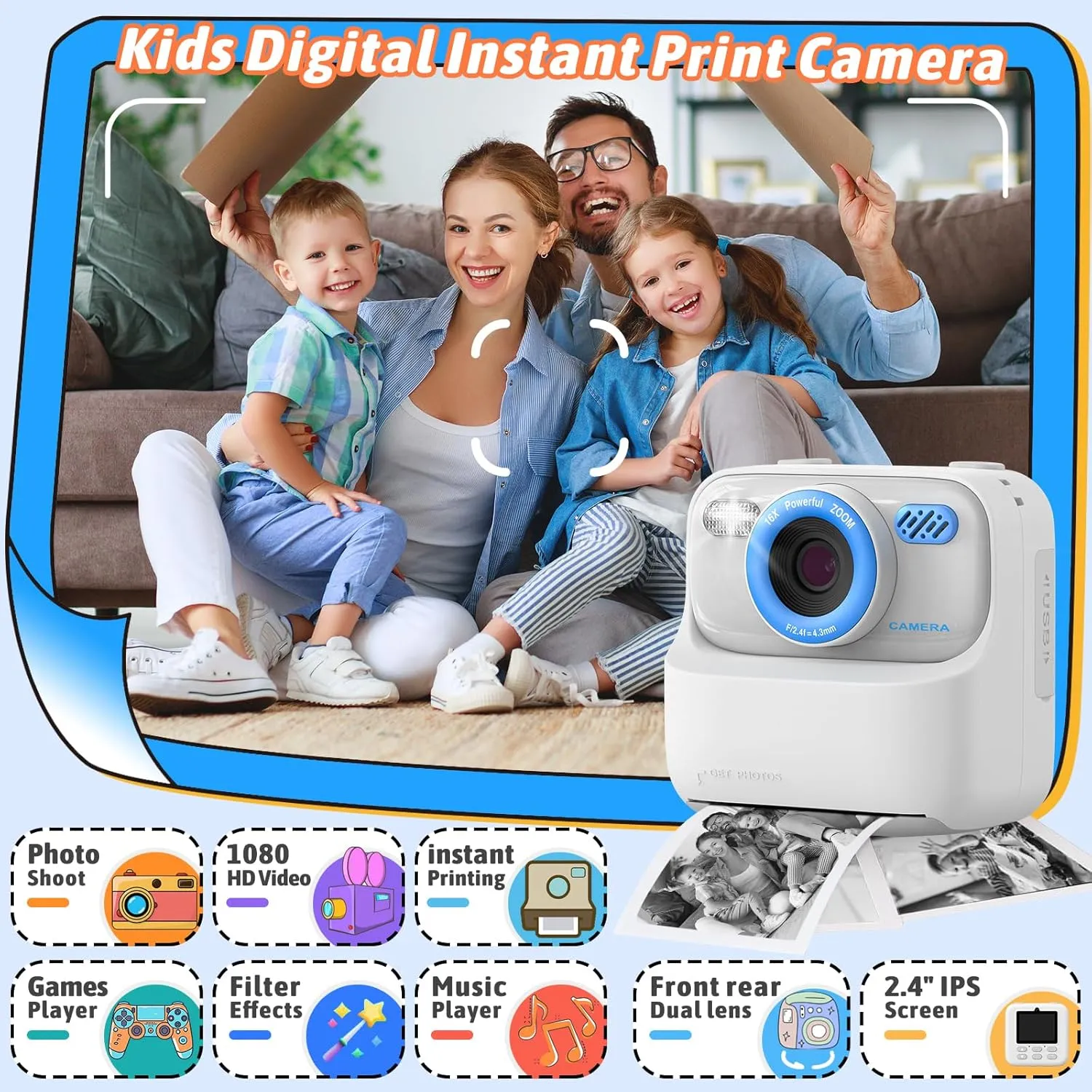 Upgrade Kids Camera Instant Print for Boys and Girls, 1080P HD Dual-Lens Selfie Digital Camera with Print Paper & 32G Card, Christmas Birthday Gifts Toys for Toddler and Teenagers Age 3-16 Years Old