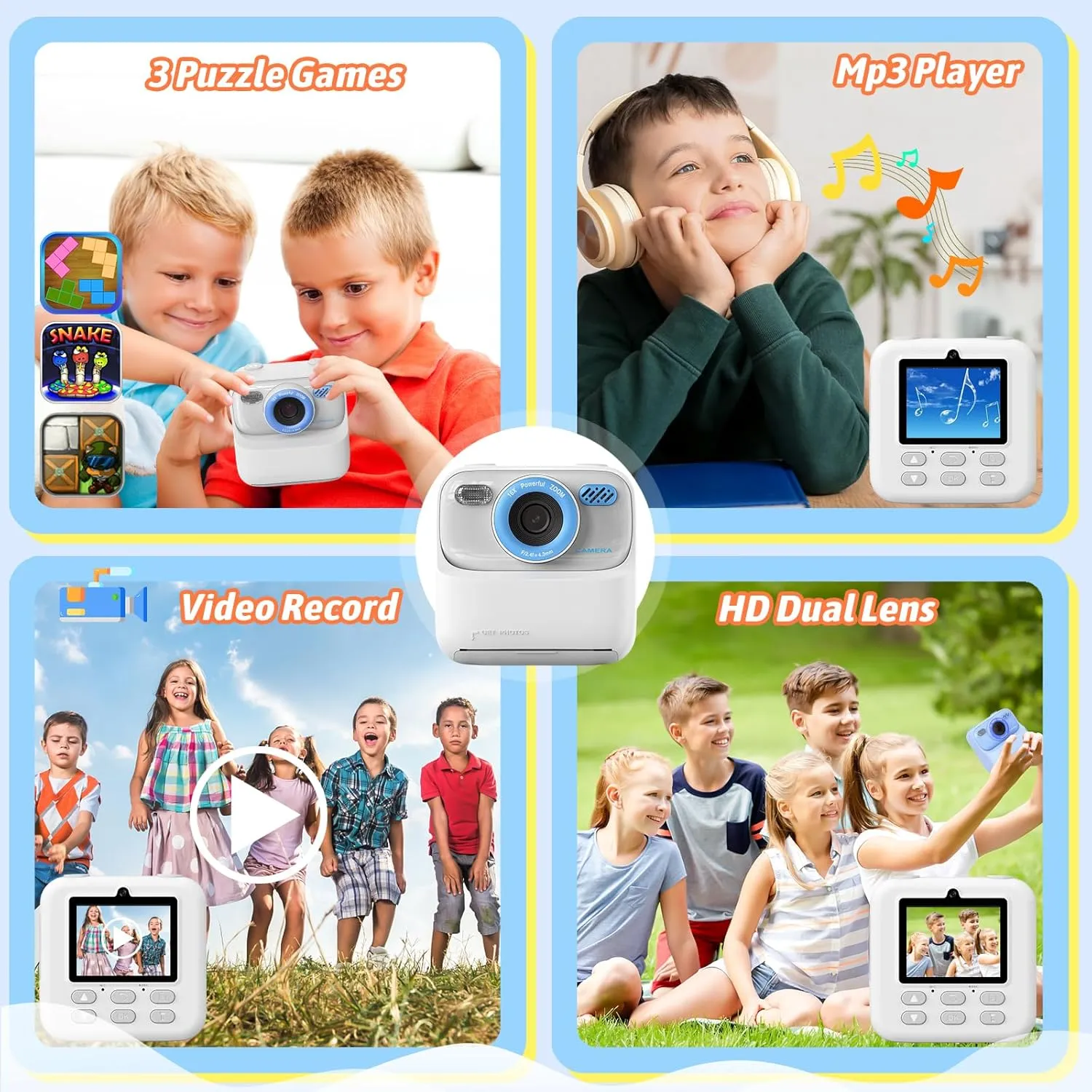 Upgrade Kids Camera Instant Print for Boys and Girls, 1080P HD Dual-Lens Selfie Digital Camera with Print Paper & 32G Card, Christmas Birthday Gifts Toys for Toddler and Teenagers Age 3-16 Years Old