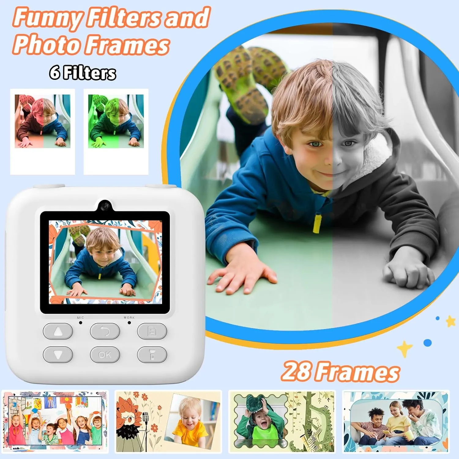 Upgrade Kids Camera Instant Print for Boys and Girls, 1080P HD Dual-Lens Selfie Digital Camera with Print Paper & 32G Card, Christmas Birthday Gifts Toys for Toddler and Teenagers Age 3-16 Years Old