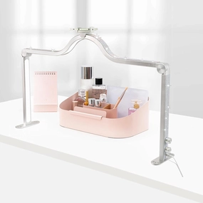 Upgraded Nail Tech Lamp for Desk, 34 IN Foldable Large Nail Light with Phone Holder, 3 Modes 3000K-6000K LED Manicure Lamp, Half Moon Light for Lash Eyelash Extension, Tattoo, Eyebrows(Silver)