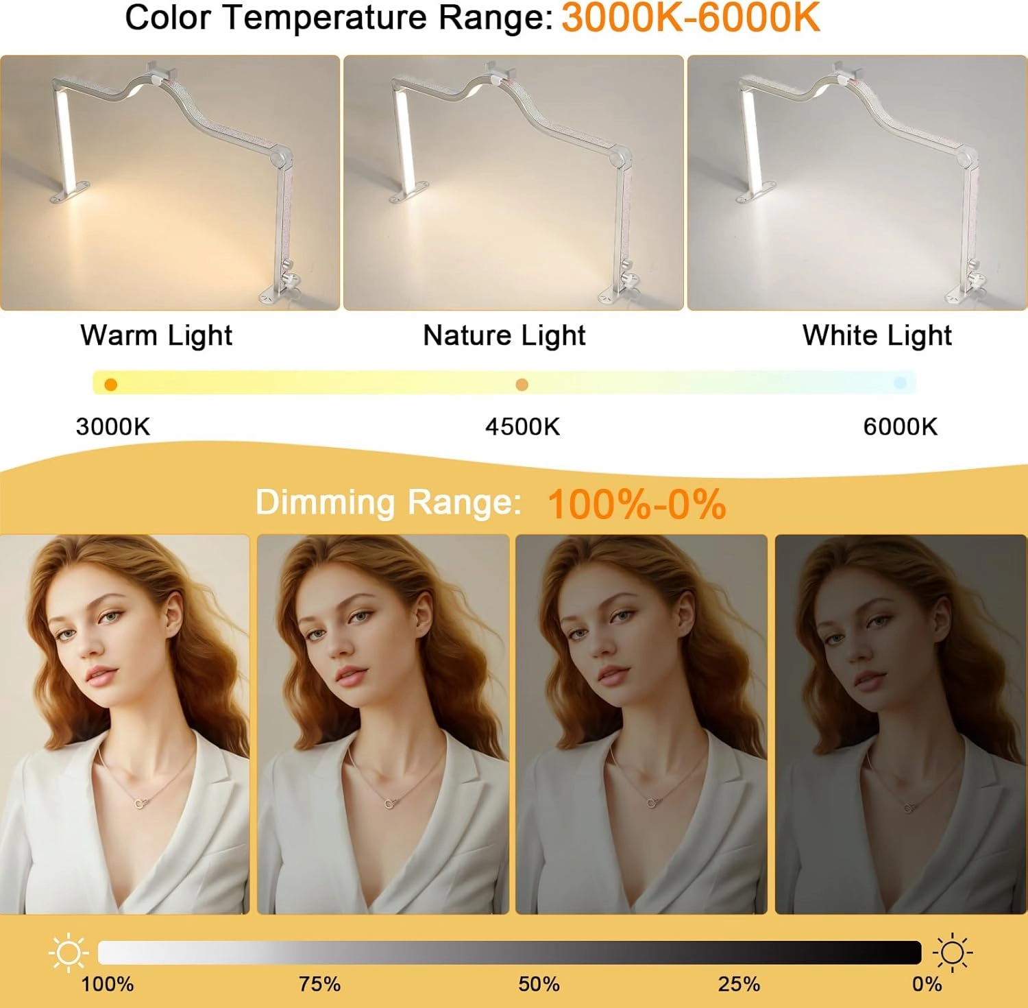Upgraded Nail Tech Lamp for Desk, 34 IN Foldable Large Nail Light with Phone Holder, 3 Modes 3000K-6000K LED Manicure Lamp, Half Moon Light for Lash Eyelash Extension, Tattoo, Eyebrows(Silver)