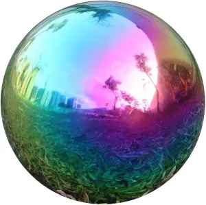 USHome Rainbow Home Garden Gazing Globe Mirror Balls, Polished Stainless Steel Shiny Sphere, Ideal As a Housewarming Gift (8 Inch)