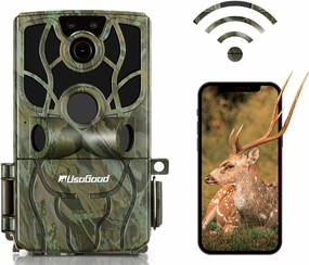 usogood 4K 48MP game camera wifi trail cameras with night vision motion activated waterproof, trail camera with Cell Phone App, No Glow Night Vision,120°Detection Angle,for Outdoor Wildlife Monitoring