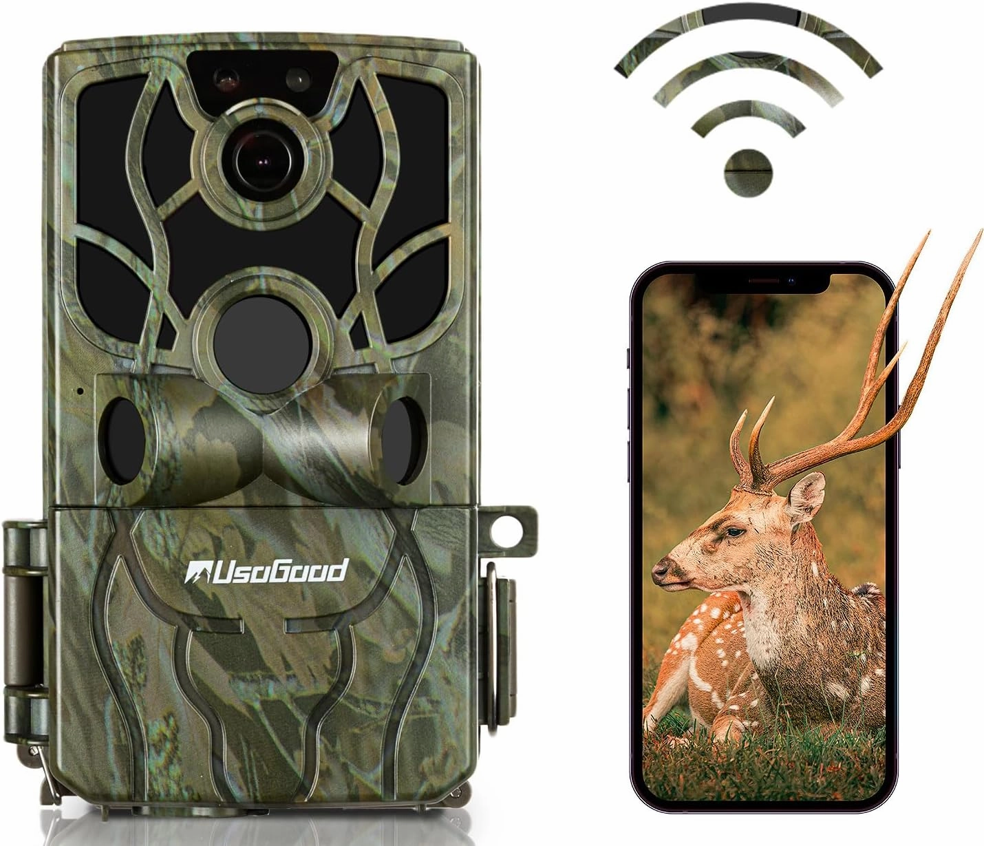 usogood 4K 48MP game camera wifi trail cameras with night vision motion activated waterproof, trail camera with Cell Phone App, No Glow Night Vision,120°Detection Angle,for Outdoor Wildlife Monitoring