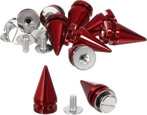 uxcell 16Pcs Cone Spike Stud Rivet, 10x20mm Screw Back Tree Studs and Spikes for Leather Craft, Clothing, Shoes, Belts, Bags (Bright Red)