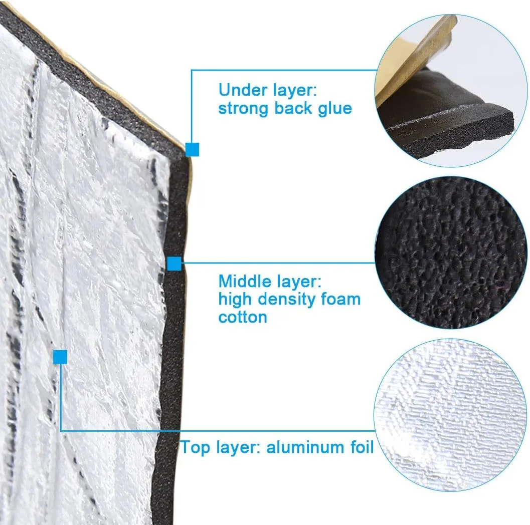 uxcell 394mil/10mm 64.5sqft Sound Deadening Heat Deadener Insulation Mat Intensive Alumium Foil Acoustic Barrier 236" x 39" / 600cm x 100cm