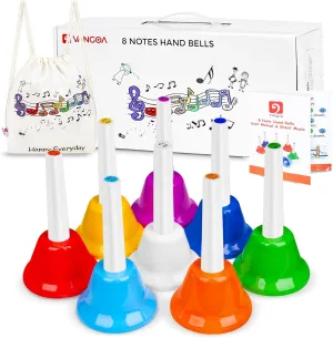 Vangoa Hand Bells Set 8 Note Handbells Set Colorful Diatonic Metal Bells Musical Toy Percussion for Kids Toddlers Children Musical Teaching Church Chorus Wedding Family Party