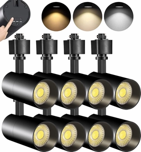 VANoopee 3-Color 10W H Track Lighting Heads Dimmable LED Track Light Heads Bright Rail Ceiling Spotlight Fixtures Accent Task, 3000K 4000K 5000K, Flicker Free CRI90  36° 1000lm, Matte Black, Pack of 8