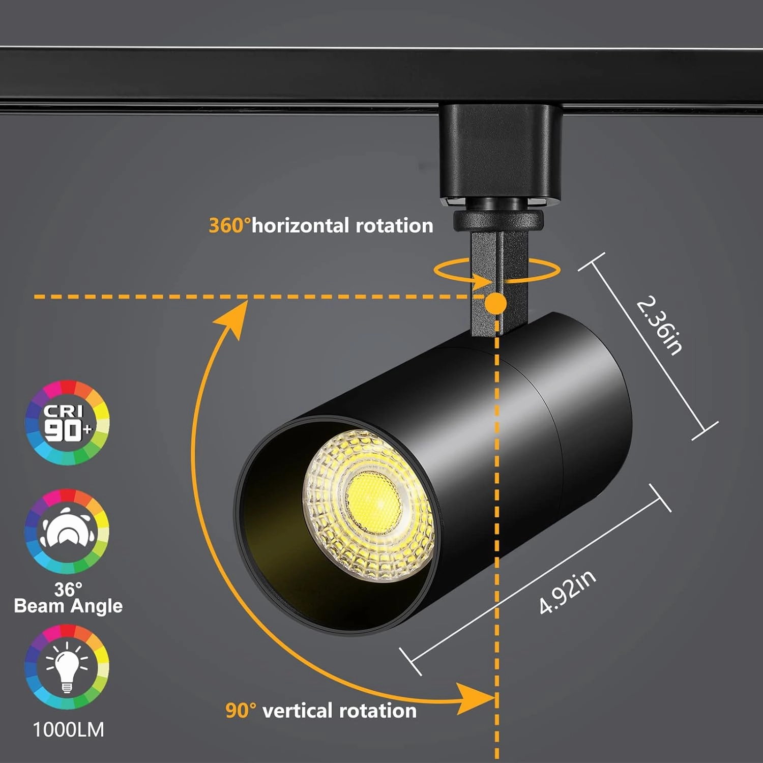 VANoopee 3-Color 10W H Track Lighting Heads Dimmable LED Track Light Heads Bright Rail Ceiling Spotlight Fixtures Accent Task, 3000K 4000K 5000K, Flicker Free CRI90  36° 1000lm, Matte Black, Pack of 8