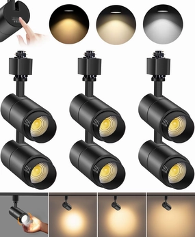 VANoopee 3-Color Zoomable 10W LED Track Lighting Heads H Type Track Light Heads Dimmable Bright Ceiling Spotlight Fixtures Accent Art, 3000K 4000K 5000K Adjustable, CRI90  15°-60° 1000lm Black 6 Pack