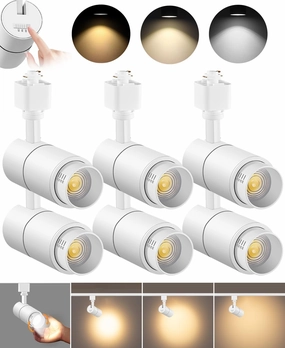VANoopee 3-Color Zoomable 10W LED Track Lighting Heads H Type Track Light Heads Dimmable Bright Ceiling Spotlight Fixtures Accent Art, 3000K 4000K 5000K Adjustable, CRI90  15°-60° 1000lm White 6 Pack