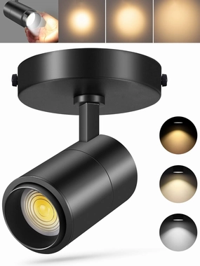 VANoopee 3-Color Zoomable LED Ceiling Spotlight Flush Mount Adjustable Spotlight Directional Dimmable Spot Lights Indoor Bright Accent Fixture for Living Room Bedroom - CRI90 15-55° 20W 2000lm Black