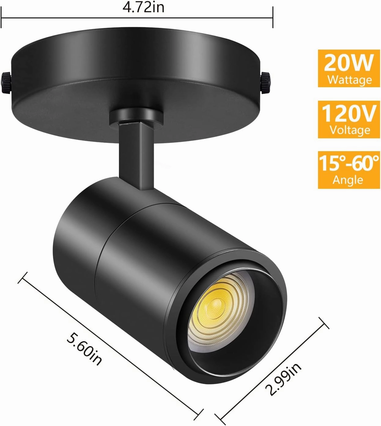VANoopee 3-Color Zoomable LED Ceiling Spotlight Flush Mount Adjustable Spotlight Directional Dimmable Spot Lights Indoor Bright Accent Fixture for Living Room Bedroom - CRI90 15-55° 20W 2000lm Black