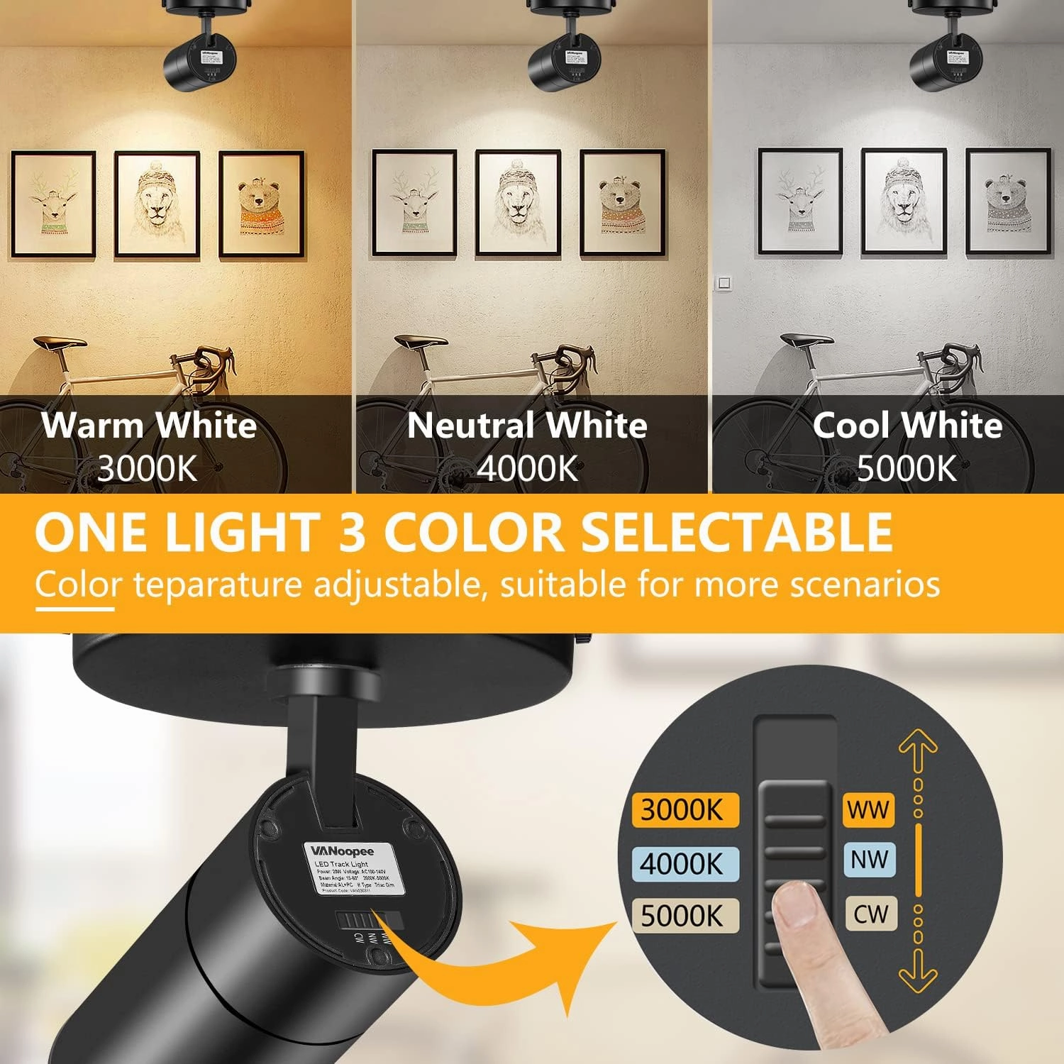 VANoopee 3-Color Zoomable LED Ceiling Spotlight Flush Mount Adjustable Spotlight Directional Dimmable Spot Lights Indoor Bright Accent Fixture for Living Room Bedroom - CRI90 15-55° 20W 2000lm Black