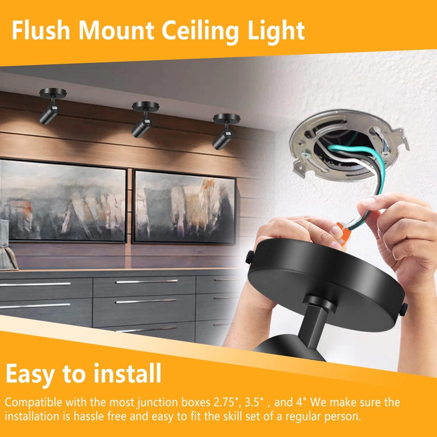 VANoopee 3-Color Zoomable LED Ceiling Spotlight Flush Mount Adjustable Spotlight Directional Dimmable Spot Lights Indoor Bright Accent Fixture for Living Room Bedroom - CRI90 15-55° 20W 2000lm Black