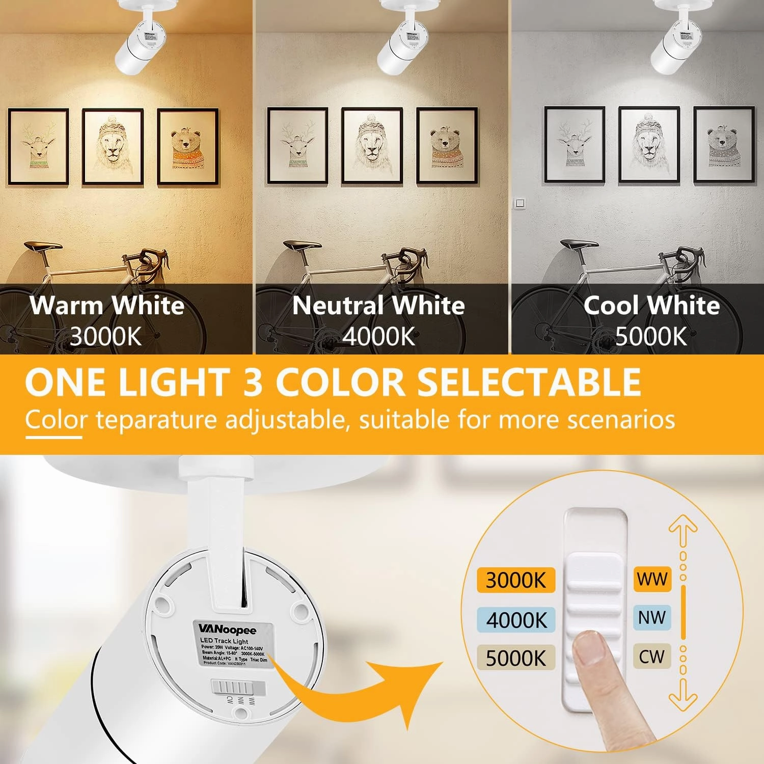 VANoopee 3-Color Zoomable LED Ceiling Spotlight Flush Mount Adjustable Spotlight Directional Dimmable Spot Lights Indoor Bright Accent Fixture for Living Room Bedroom - CRI90 15-55° 20W 2000lm White