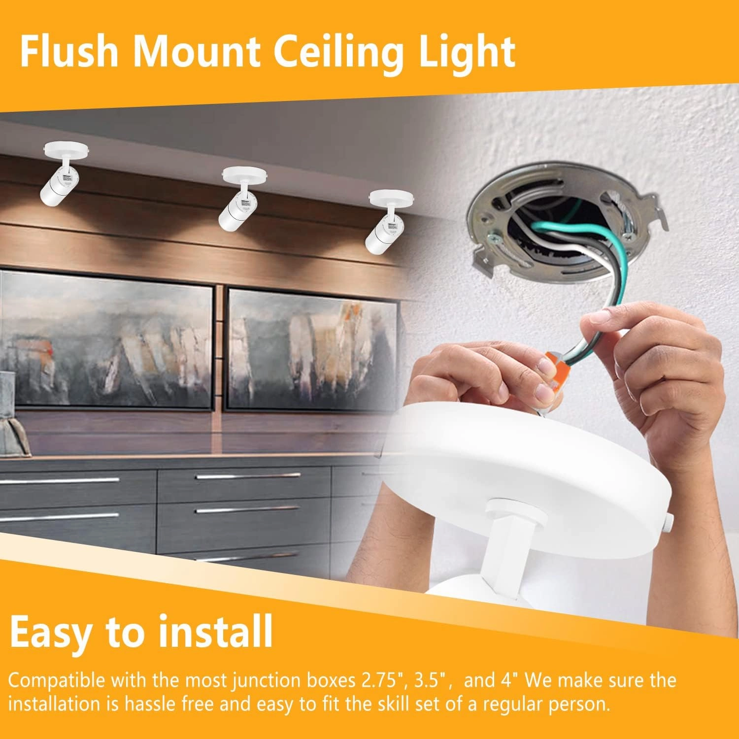 VANoopee 3-Color Zoomable LED Ceiling Spotlight Flush Mount Adjustable Spotlight Directional Dimmable Spot Lights Indoor Bright Accent Fixture for Living Room Bedroom - CRI90 15-55° 20W 2000lm White