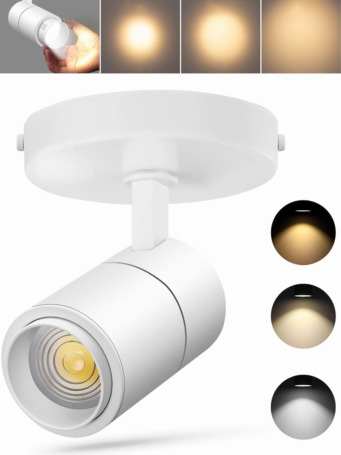VANoopee 3-Color Zoomable LED Ceiling Spotlight Flush Mount Adjustable Spotlight Directional Dimmable Spot Lights Indoor Bright Accent Fixture for Living Room Bedroom - CRI90 15-55° 20W 2000lm White