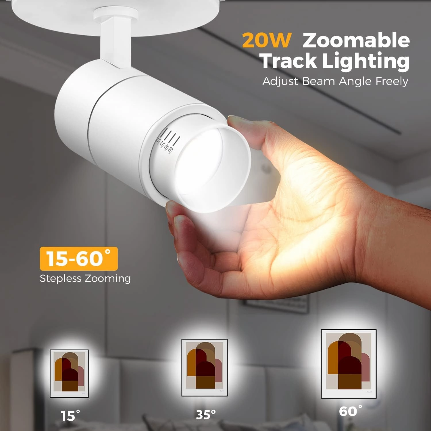 VANoopee 3-Color Zoomable LED Ceiling Spotlight Flush Mount Adjustable Spotlight Directional Dimmable Spot Lights Indoor Bright Accent Fixture for Living Room Bedroom - CRI90 15-55° 20W 2000lm White