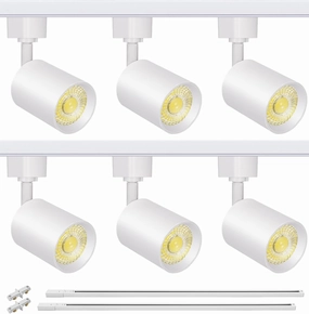 VANoopee 6-Light LED Track Lighting Kit with 6.6FT H Type Track Rails, Dimmable Track Light Heads Bright Ceiling Spotlight Fixture for Kitchen Accent Art, 3000K Warm White, No Flicker 10W 800lm White