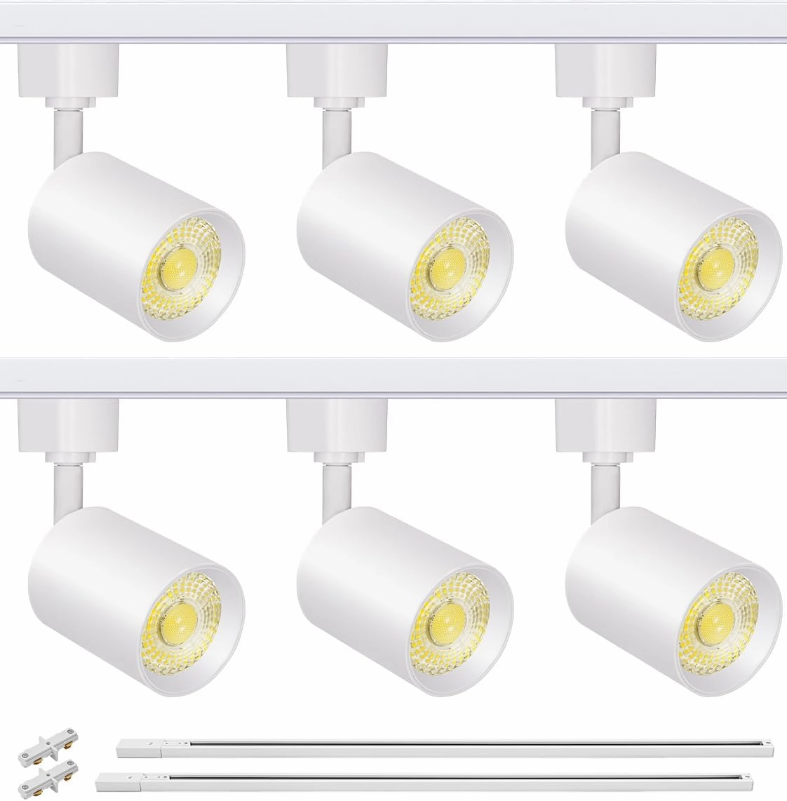 VANoopee 6-Light LED Track Lighting Kit with 6.6FT H Type Track Rails, Dimmable Track Light Heads Bright Ceiling Spotlight Fixture for Kitchen Accent Art, 3000K Warm White, No Flicker 10W 800lm White