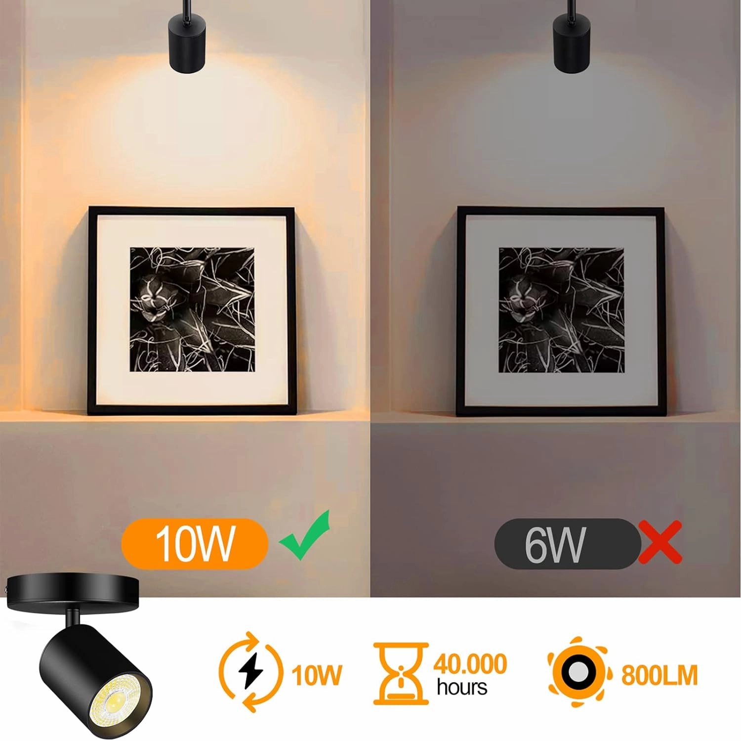 VANoopee Flush Mount LED Ceiling Spotlight Dimmable Adjustable Spotlight Directional Spot Lights Indoor Bright Can Accent Fixture for Living Room - CRI90 Flicker Free 10W 800lm 3000K Black 2 Pack