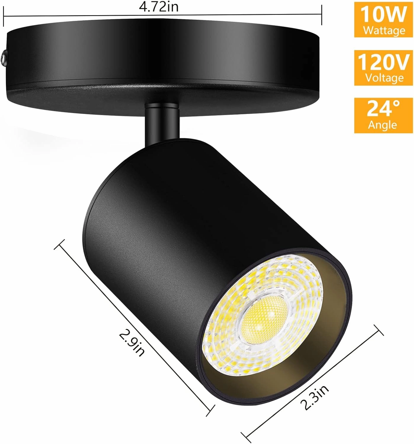 VANoopee Flush Mount LED Ceiling Spotlight Dimmable Adjustable Spotlight Directional Spot Lights Indoor Bright Can Accent Fixture for Living Room - CRI90 Flicker Free 10W 800lm 3000K Black 2 Pack