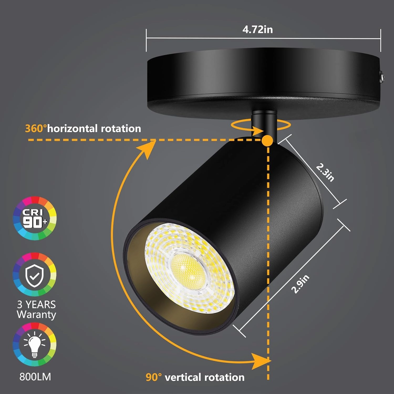 VANoopee Flush Mount LED Ceiling Spotlight Dimmable Adjustable Spotlight Directional Spot Lights Indoor Bright Can Accent Fixture for Living Room - CRI90 Flicker Free 10W 800lm 3000K Black 2 Pack