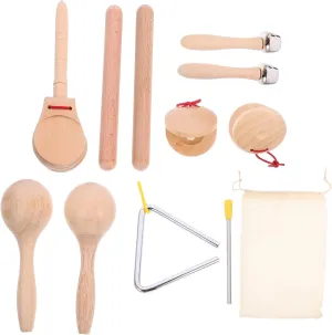 VANZACK 1 Set Wooden Percussion Instruments Rhythm Stick Maraca Bell Safe Music for Musical Education Parent Interaction