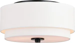 VAXCEL Burnaby 13-in W Black Mid-Century Modern Flush Mount Ceiling Light Fixture White Fabric Drum Shade