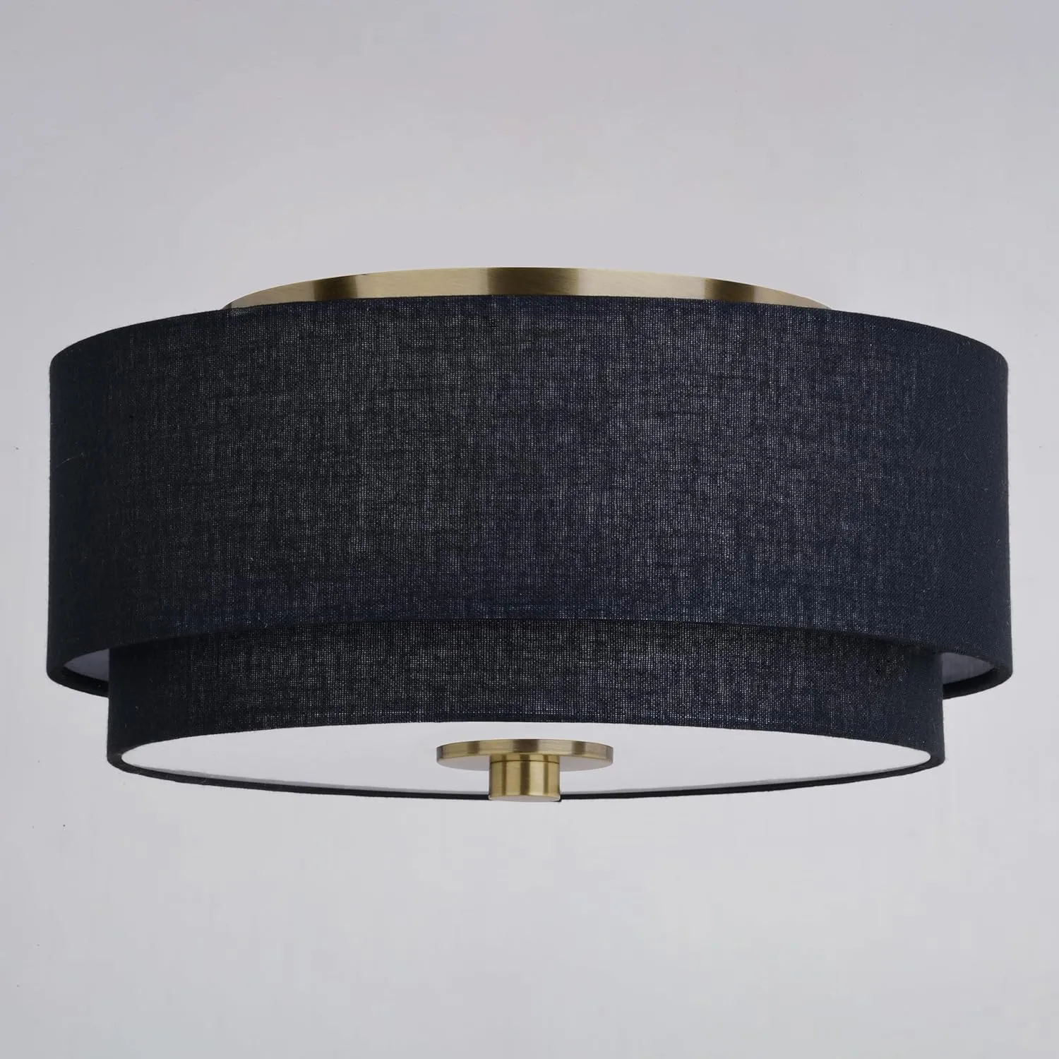 VAXCEL Burnaby 13-in W Gold Brass Mid-Century Modern Semi Flush Mount Ceiling Light Black Linen Drum Shade
