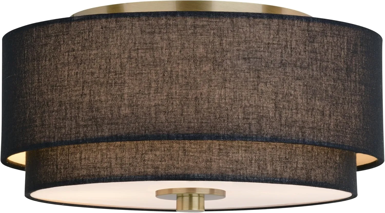 VAXCEL Burnaby 13-in W Gold Brass Mid-Century Modern Semi Flush Mount Ceiling Light Black Linen Drum Shade
