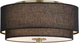 VAXCEL Burnaby 13-in W Gold Brass Mid-Century Modern Semi Flush Mount Ceiling Light Black Linen Drum Shade