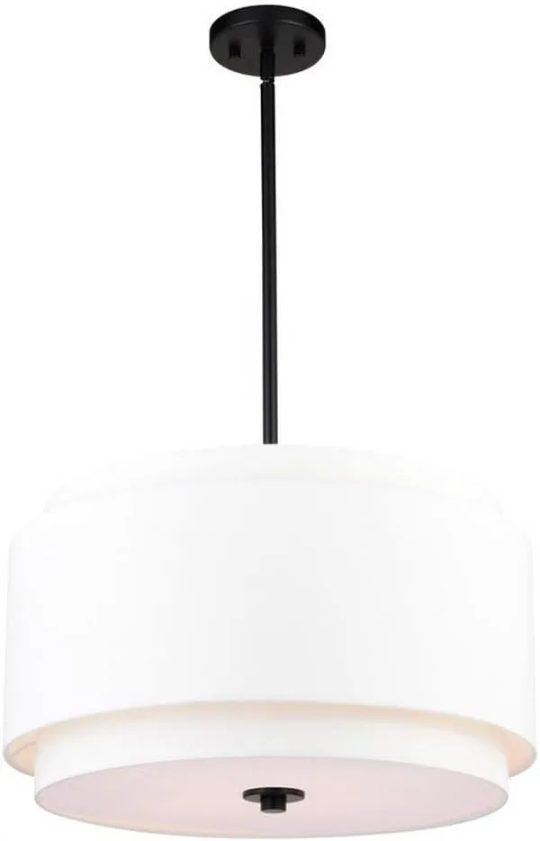VAXCEL Burnaby 4 Light Black Mid-Century Modern Drum Pendant Fixture with White Linen Fabric Shade