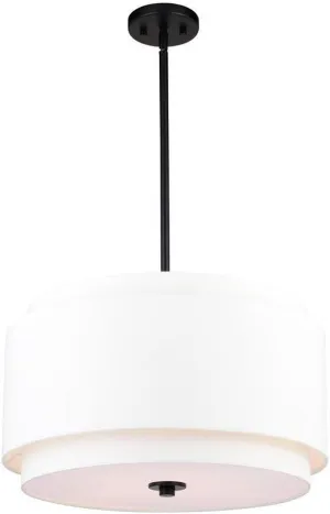 VAXCEL Burnaby 4 Light Black Mid-Century Modern Drum Pendant Fixture with White Linen Fabric Shade