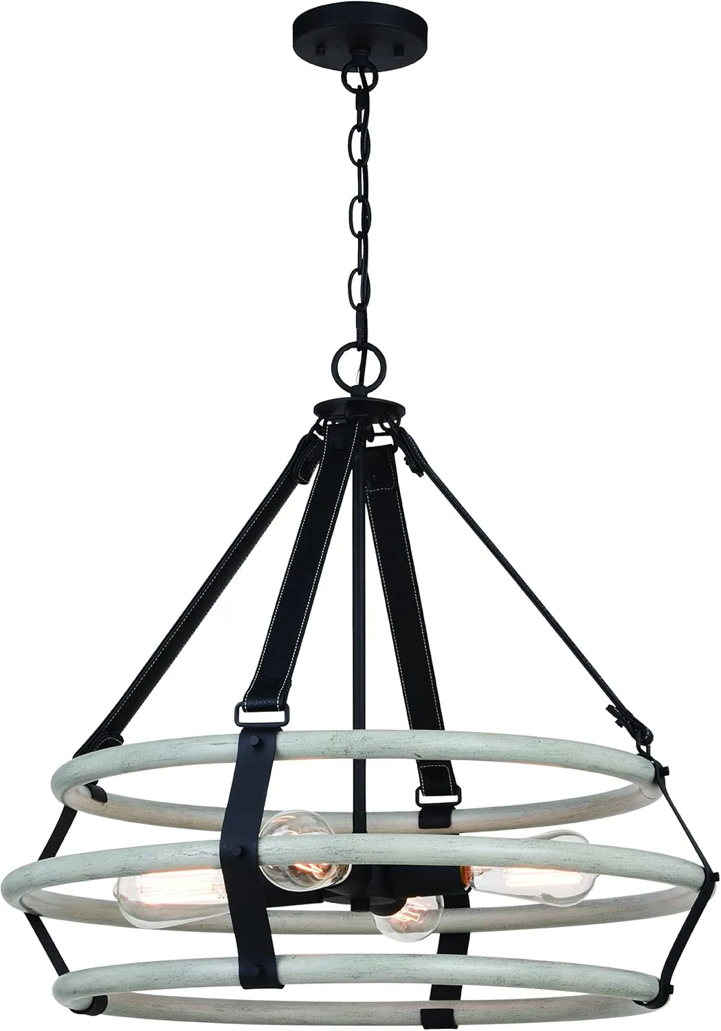 VAXCEL Taylor 4L Black and Ash Gray Drum Cage Industrial Pendant Light with Fabric Straps