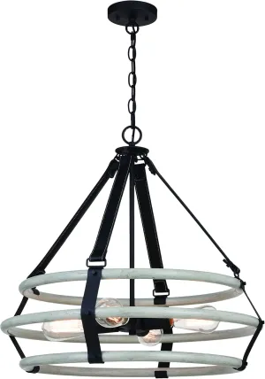 VAXCEL Taylor 4L Black and Ash Gray Drum Cage Industrial Pendant Light with Fabric Straps