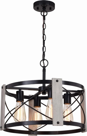 VAXCEL Burien 4L Black and Ash Farmhouse Drum Cage Pendant Light