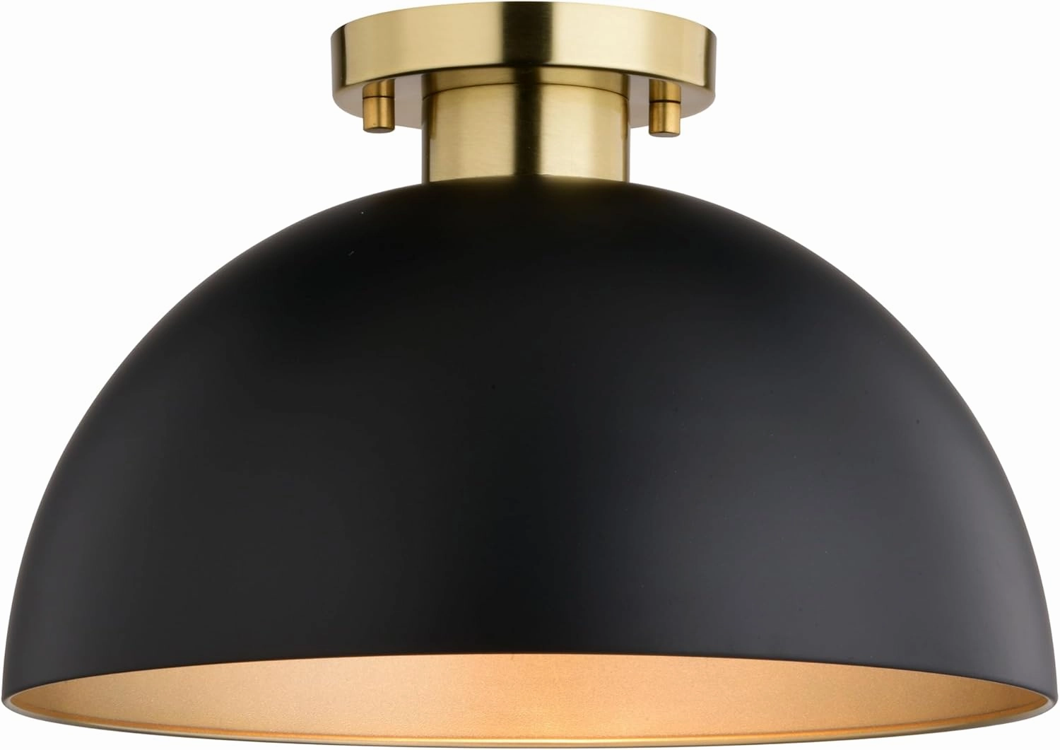 VAXCEL Devon 12.75 inch Matte Black and Satin Brass Semi Flush Ceiling Light, Mid-Century Modern Design, Large Open Dome, Dimmable, E26 LED Compatible, Mounting Hardware Included
