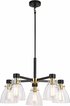 VAXCEL Elgin 5-Light Black and Gold Chandelier, Clear Glass Shades, Contemporary Hanging Fixture for Dining Room, Kitchen, LED Compatible, Adjustable Height