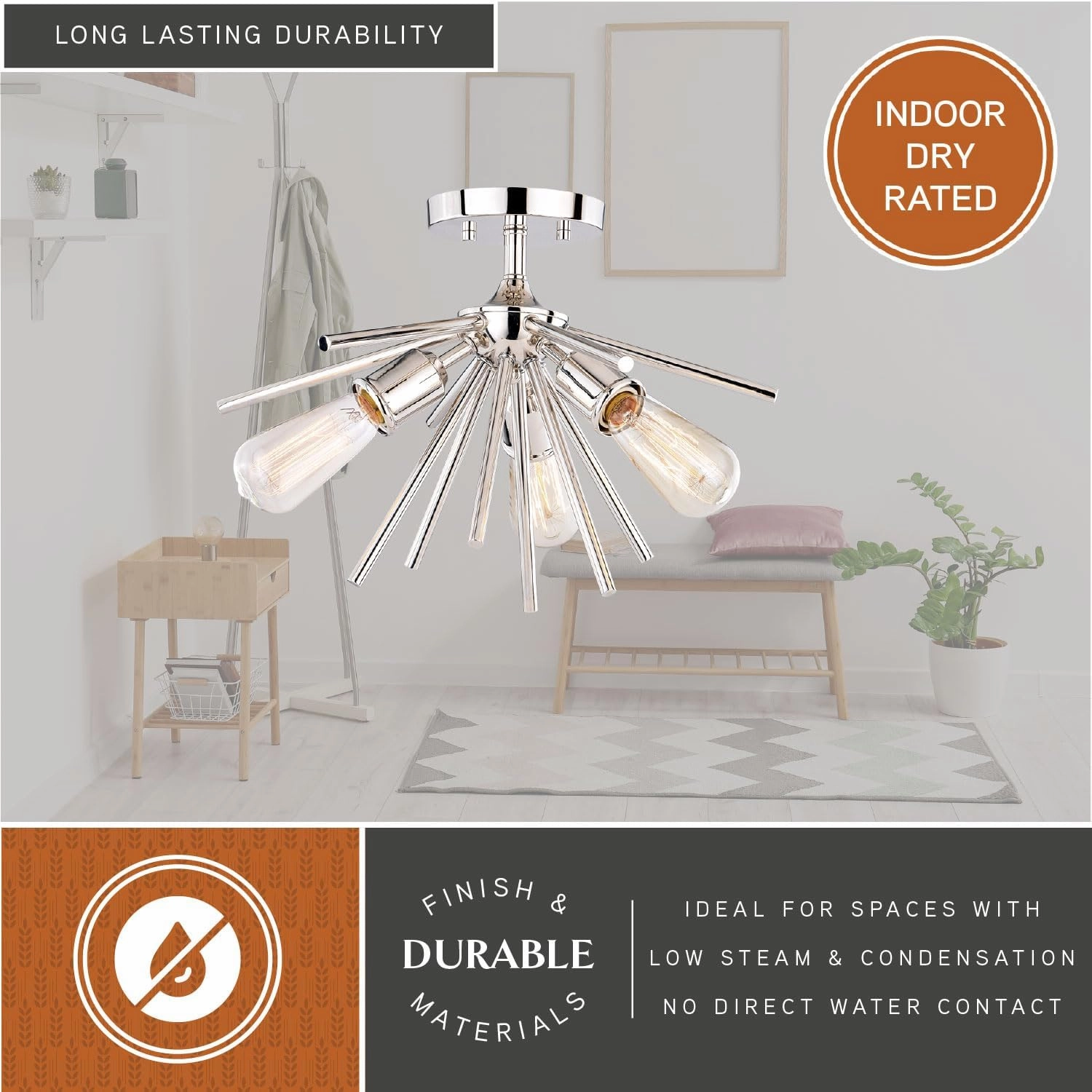 VAXCEL Estelle 17-in W Nickel Mid-Century Modern Sputnik Semi Flush Mount Ceiling Light