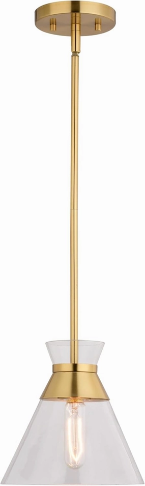 VAXCEL Harper 1L Gold Brass Mid-Century Modern Pendant Light Clear Glass